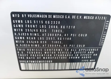 2025 Volkswagen Tiguan 2.0T Sel R-Line из США, поврежденный, VIN 3VVLR7RM3SM053889